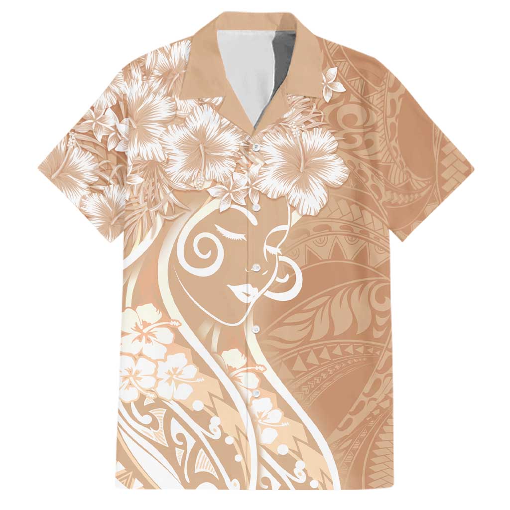Polynesian Women's Day Family Matching Puletasi and Hawaiian Shirt Brown Hibiscus Flowers With Polynesian Pattern LT05 Dad's Shirt - Short Sleeve Brown - Polynesian Pride