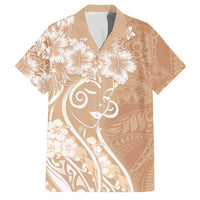 Polynesian Women's Day Family Matching Puletasi and Hawaiian Shirt Brown Hibiscus Flowers With Polynesian Pattern LT05 Dad's Shirt - Short Sleeve Brown - Polynesian Pride
