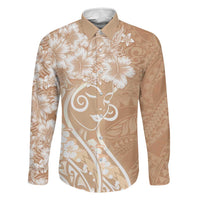 Polynesian Women's Day Family Matching Puletasi and Hawaiian Shirt Brown Hibiscus Flowers With Polynesian Pattern LT05 Dad's Shirt - Long Sleeve Brown - Polynesian Pride