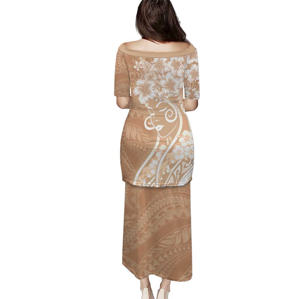 Polynesian Women's Day Family Matching Puletasi and Hawaiian Shirt Brown Hibiscus Flowers With Polynesian Pattern LT05 - Polynesian Pride