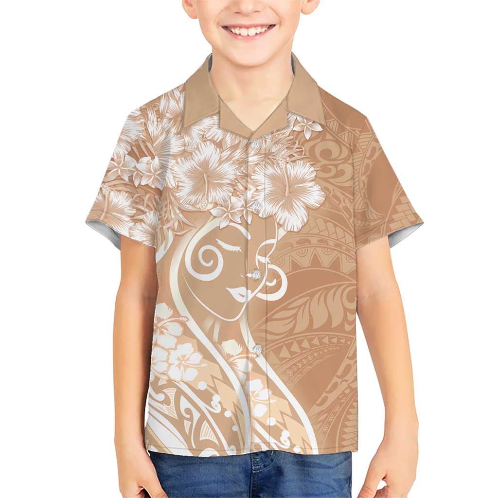 Polynesian Women's Day Family Matching Puletasi and Hawaiian Shirt Brown Hibiscus Flowers With Polynesian Pattern LT05 Son's Shirt Brown - Polynesian Pride