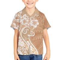 Polynesian Women's Day Family Matching Puletasi and Hawaiian Shirt Brown Hibiscus Flowers With Polynesian Pattern LT05 Son's Shirt Brown - Polynesian Pride