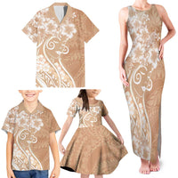 Polynesian Women's Day Family Matching Tank Maxi Dress and Hawaiian Shirt Brown Hibiscus Flowers With Polynesian Pattern