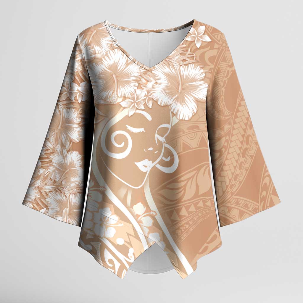 Polynesian Women's Day Kimono Sleeve Blouse Brown Hibiscus Flowers With Polynesian Pattern LT05 Female Brown - Polynesian Pride