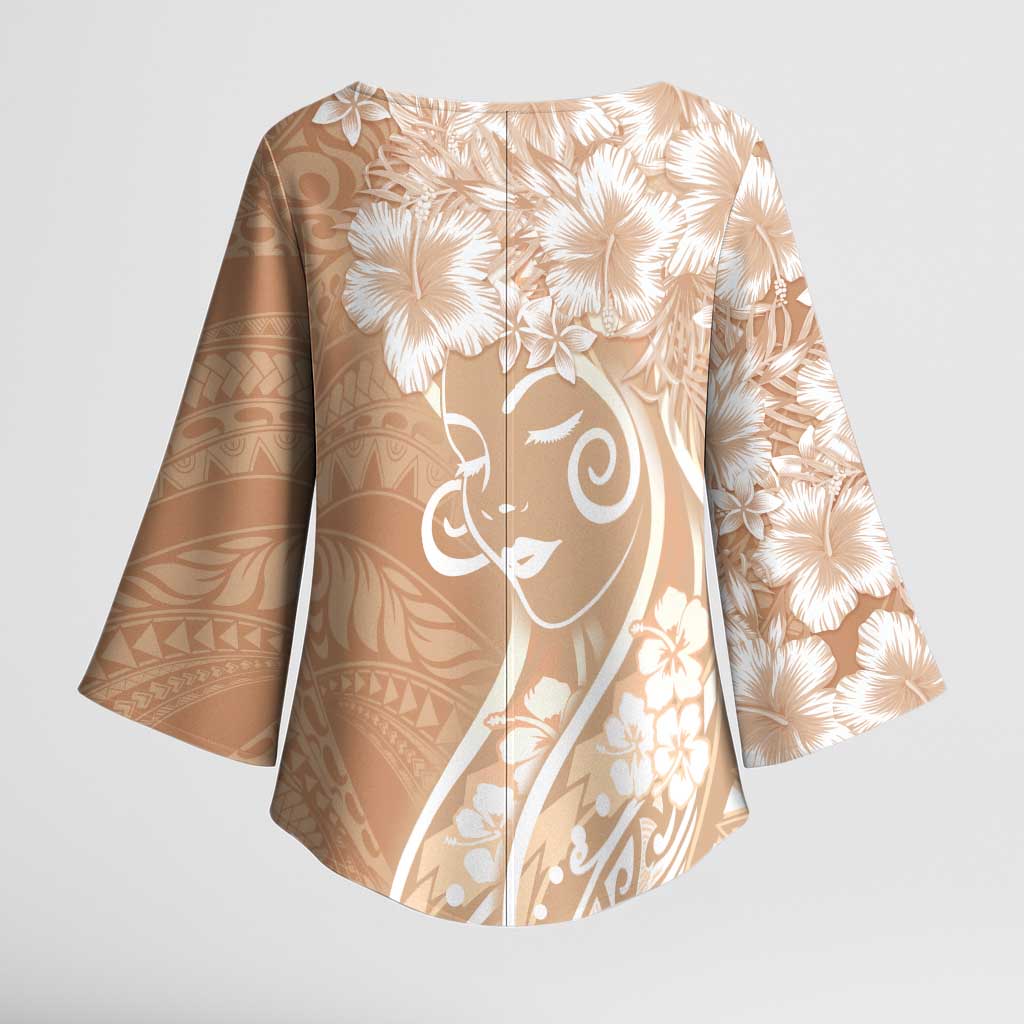 Polynesian Women's Day Kimono Sleeve Blouse Brown Hibiscus Flowers With Polynesian Pattern LT05 - Polynesian Pride