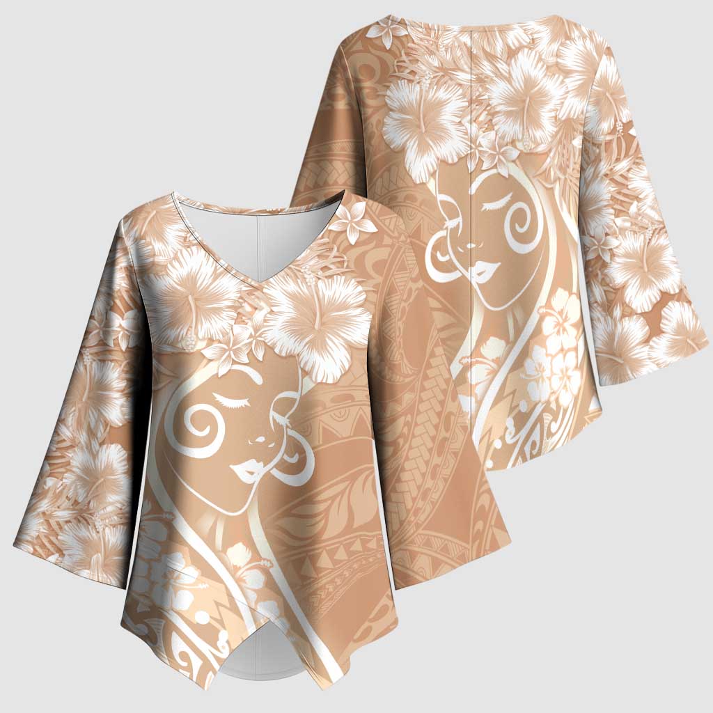 Polynesian Women's Day Kimono Sleeve Blouse Brown Hibiscus Flowers With Polynesian Pattern LT05 - Polynesian Pride