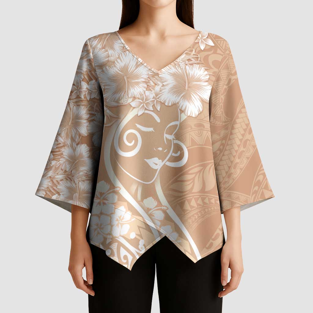 Polynesian Women's Day Kimono Sleeve Blouse Brown Hibiscus Flowers With Polynesian Pattern LT05 - Polynesian Pride
