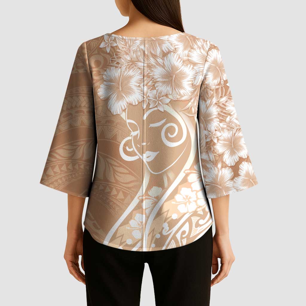 Polynesian Women's Day Kimono Sleeve Blouse Brown Hibiscus Flowers With Polynesian Pattern LT05 - Polynesian Pride