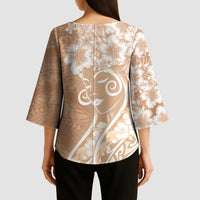 Polynesian Women's Day Kimono Sleeve Blouse Brown Hibiscus Flowers With Polynesian Pattern LT05 - Polynesian Pride