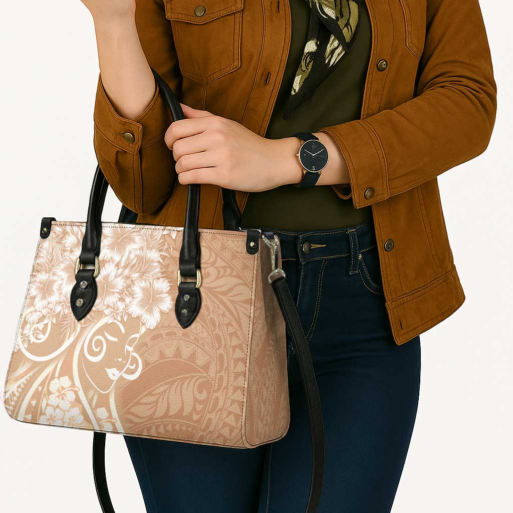 Polynesian Women's Day Leather Bag Brown Hibiscus Flowers With Polynesian Pattern