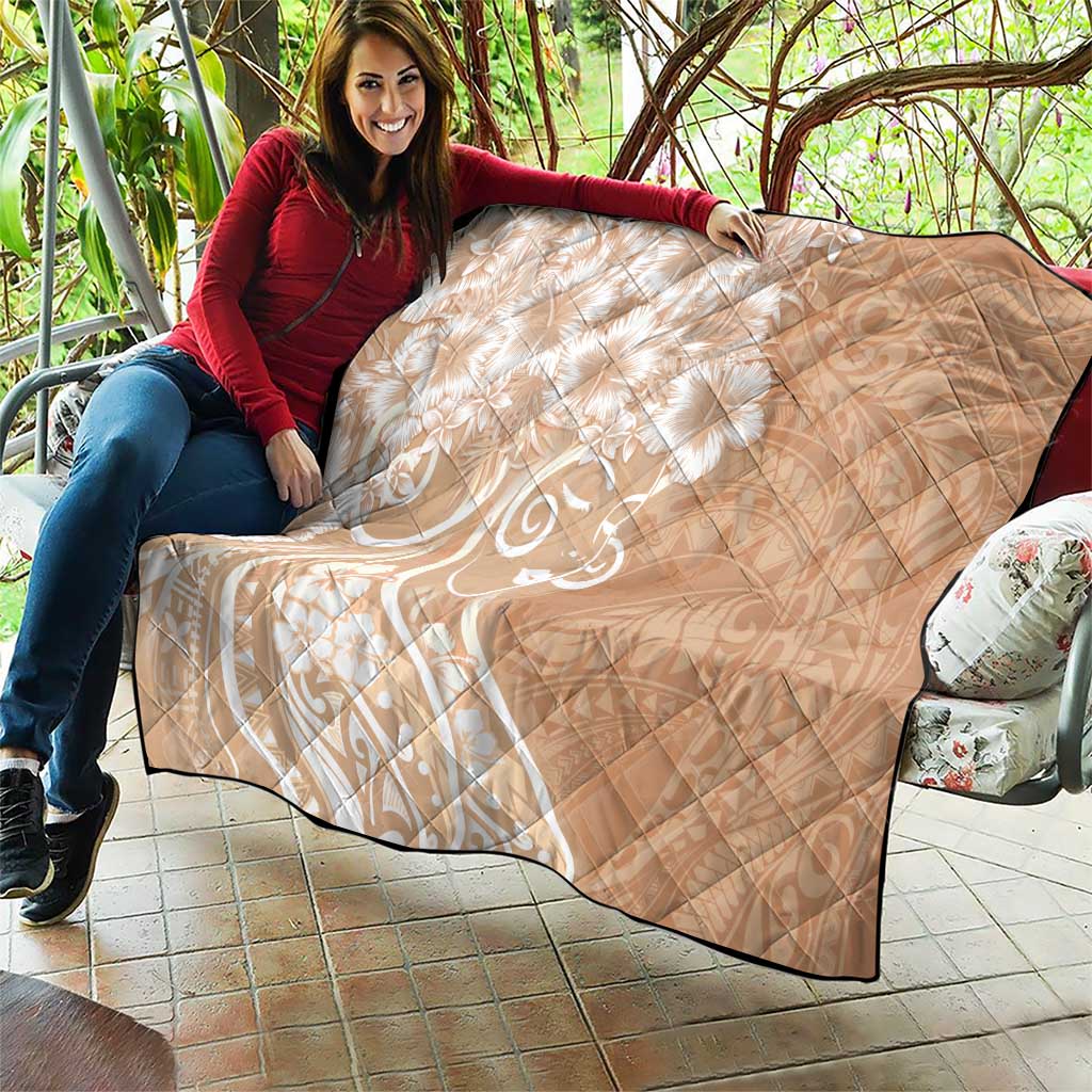 Polynesian Women's Day Quilt Brown Hibiscus Flowers With Polynesian Pattern LT05 - Polynesian Pride