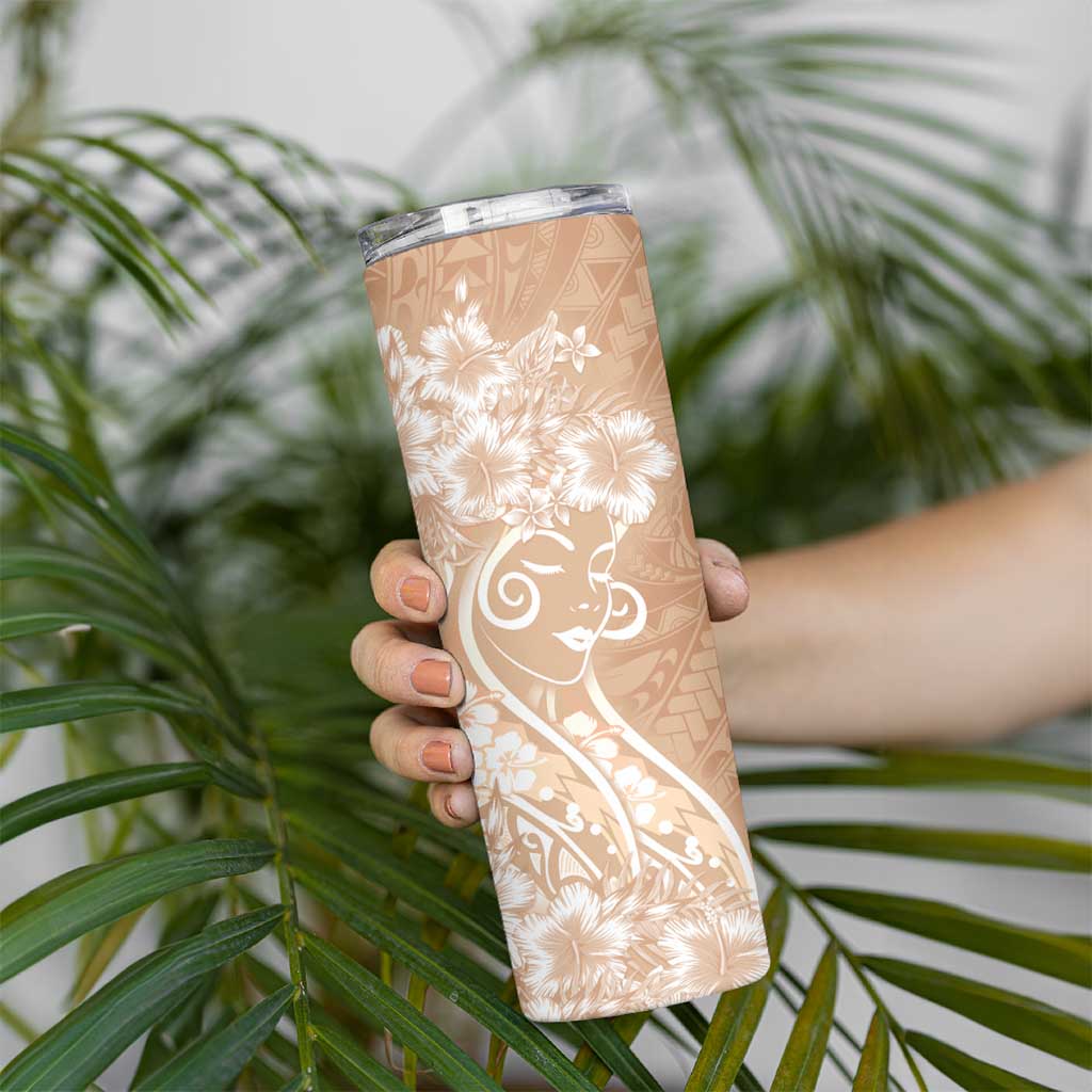 Polynesian Women's Day Skinny Tumbler Brown Hibiscus Flowers With Polynesian Pattern LT05 - Polynesian Pride