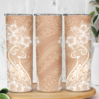 Polynesian Women's Day Skinny Tumbler Brown Hibiscus Flowers With Polynesian Pattern LT05 - Polynesian Pride