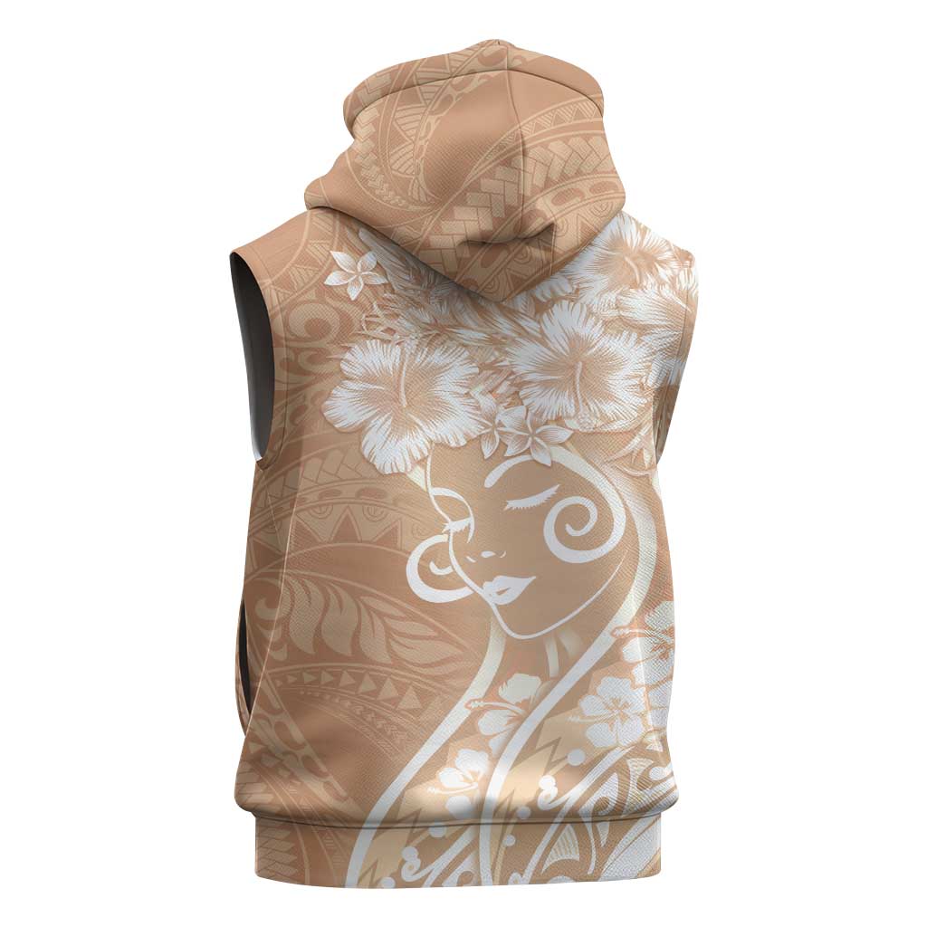 Polynesian Women's Day Sleeveless Hoodie Brown Hibiscus Flowers With Polynesian Pattern LT05 - Polynesian Pride