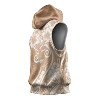 Polynesian Women's Day Sleeveless Hoodie Brown Hibiscus Flowers With Polynesian Pattern LT05 - Polynesian Pride