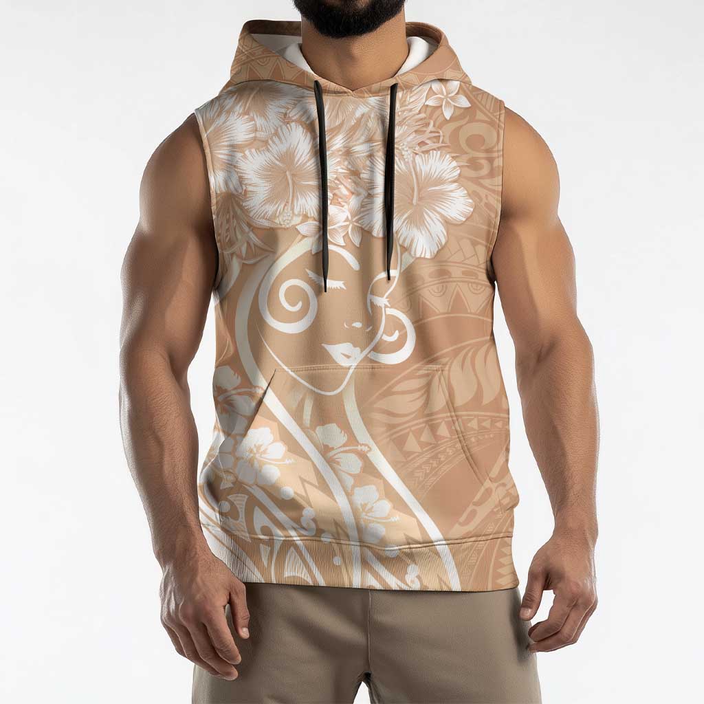 Polynesian Women's Day Sleeveless Hoodie Brown Hibiscus Flowers With Polynesian Pattern LT05 - Polynesian Pride