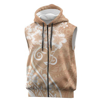 Polynesian Women's Day Sleeveless Zip Hoodie Brown Hibiscus Flowers With Polynesian Pattern LT05 Brown - Polynesian Pride