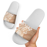 Polynesian Women's Day Slide Sandals Brown Hibiscus Flowers With Polynesian Pattern