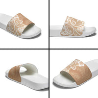 Polynesian Women's Day Slide Sandals Brown Hibiscus Flowers With Polynesian Pattern