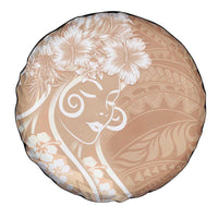 Polynesian Women's Day Spare Tire Cover Brown Hibiscus Flowers With Polynesian Pattern