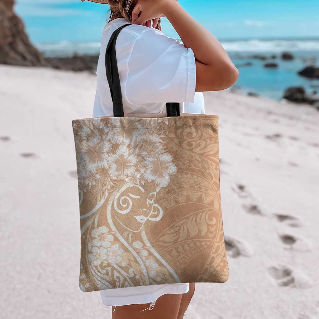 Polynesian Women's Day Tote Bag Brown Hibiscus Flowers With Polynesian Pattern