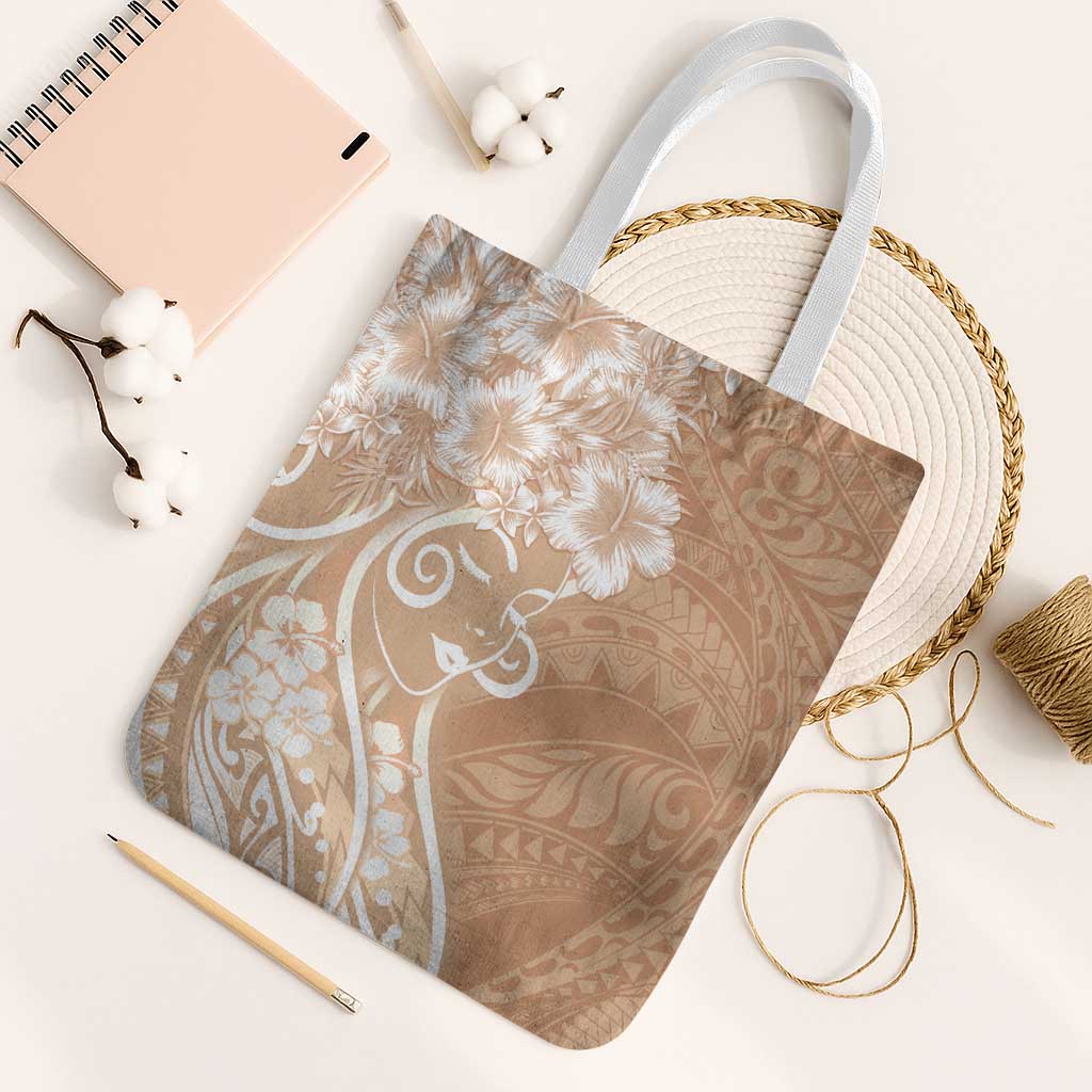 Polynesian Women's Day Tote Bag Brown Hibiscus Flowers With Polynesian Pattern