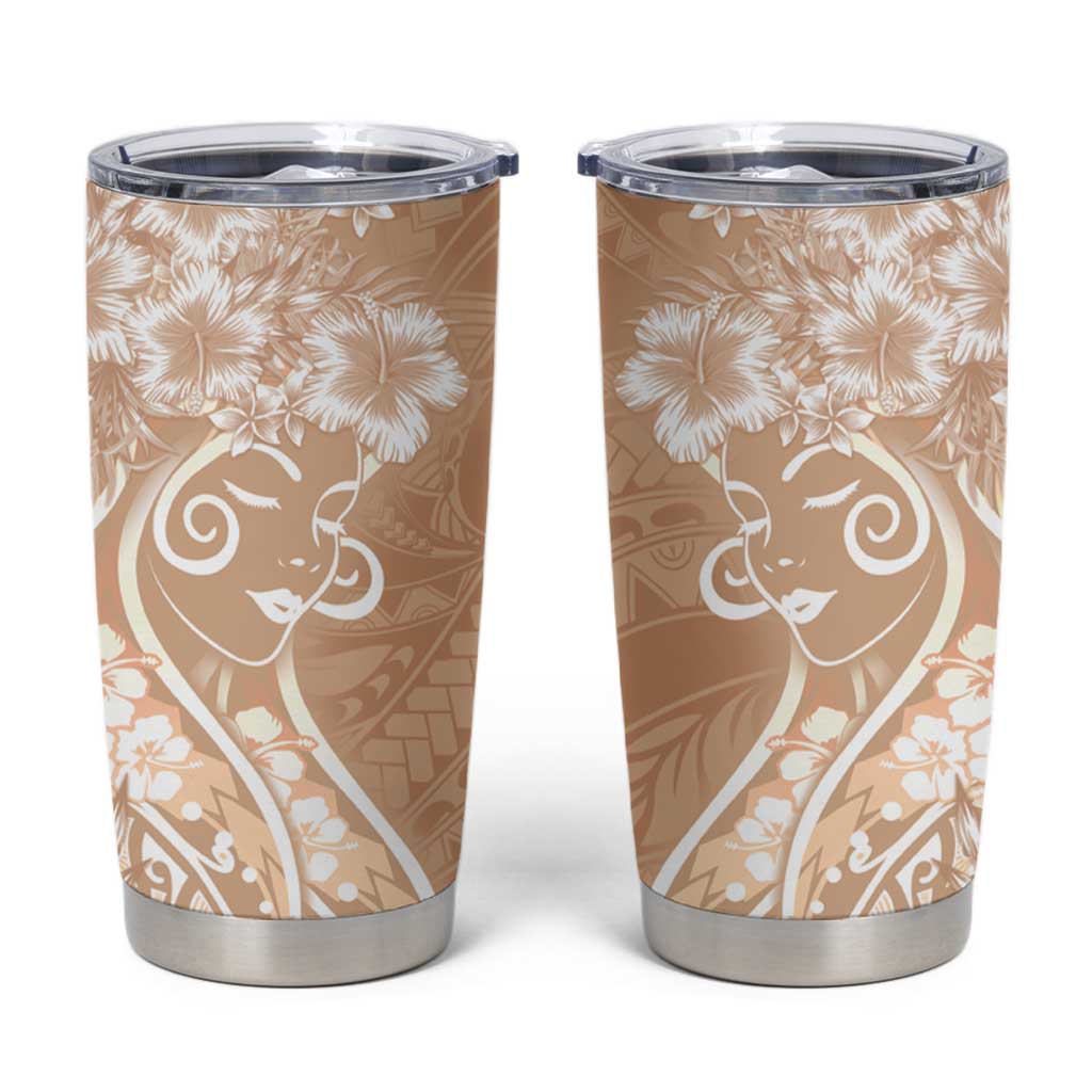 Polynesian Women's Day Tumbler Cup Brown Hibiscus Flowers With Polynesian Pattern LT05 Brown - Polynesian Pride