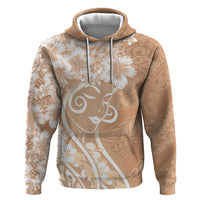Polynesian Women's Day Zip Hoodie Brown Hibiscus Flowers With Polynesian Pattern LT05 Pullover Hoodie Brown - Polynesian Pride