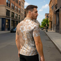 Polynesian Women's Day Zipper Polo Shirt Brown Hibiscus Flowers With Polynesian Pattern LT05 - Polynesian Pride
