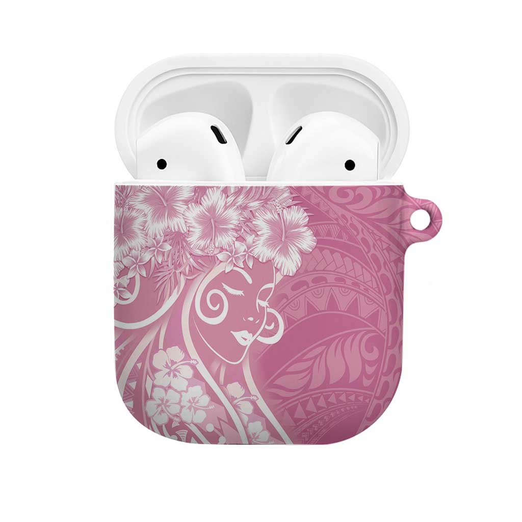 Polynesian Women's Day AirPods Case Pink Hibiscus Flowers With Polynesian Pattern