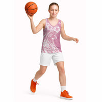 Polynesian Women's Day Basketball Jersey Pink Hibiscus Flowers With Polynesian Pattern LT05 - Polynesian Pride