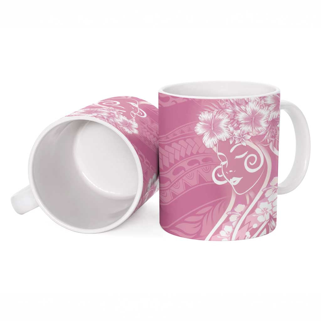 Polynesian Women's Day Ceramic Mug Pink Hibiscus Flowers With Polynesian Pattern