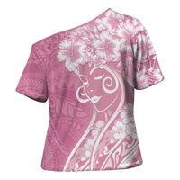 Polynesian Women's Day Cross Shoulder Shirt Pink Hibiscus Flowers With Polynesian Pattern LT05 - Polynesian Pride