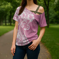 Polynesian Women's Day Cross Shoulder Shirt Pink Hibiscus Flowers With Polynesian Pattern LT05 - Polynesian Pride