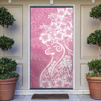 Polynesian Women's Day Door Cover Pink Hibiscus Flowers With Polynesian Pattern