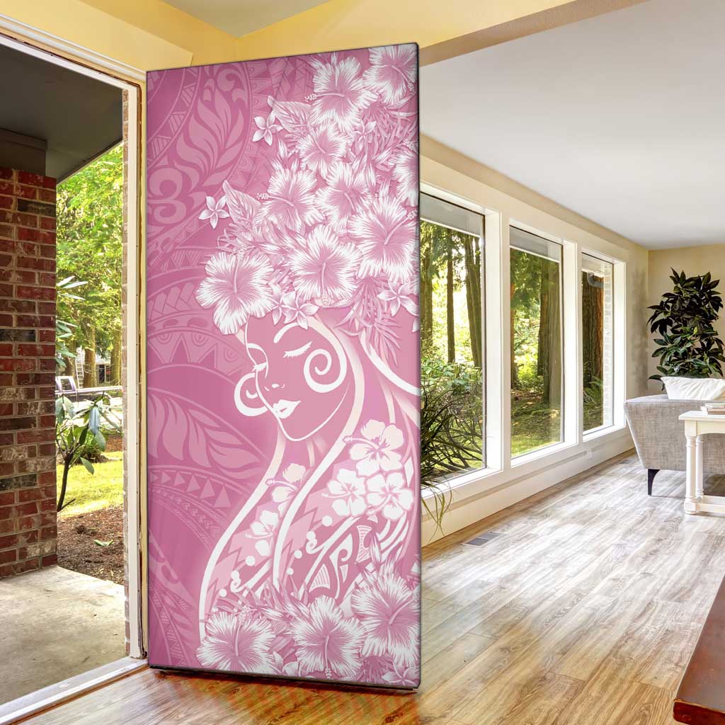 Polynesian Women's Day Door Cover Pink Hibiscus Flowers With Polynesian Pattern