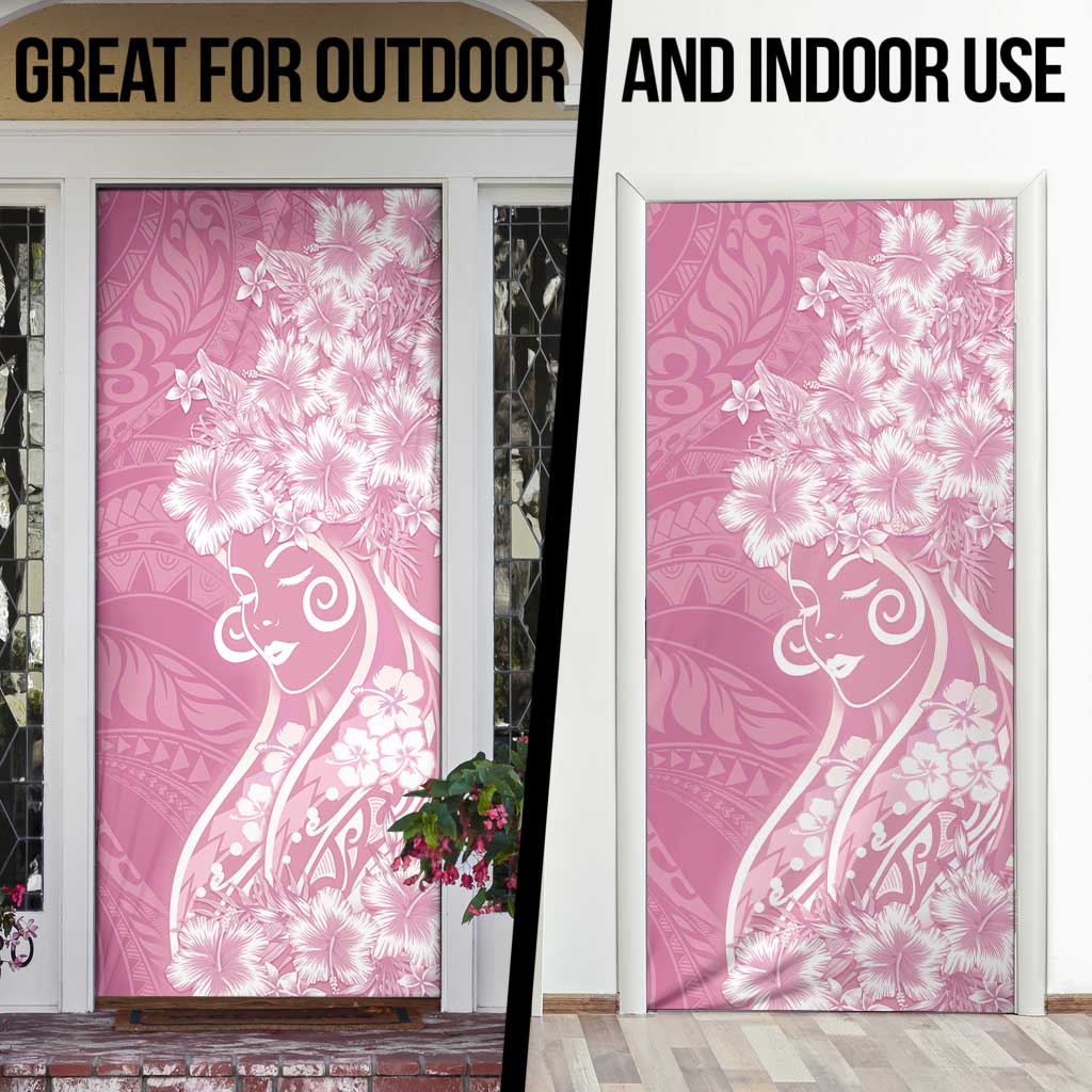 Polynesian Women's Day Door Cover Pink Hibiscus Flowers With Polynesian Pattern