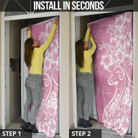 Polynesian Women's Day Door Cover Pink Hibiscus Flowers With Polynesian Pattern