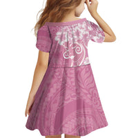 Polynesian Women's Day Family Matching Long Sleeve Bodycon Dress and Hawaiian Shirt Pink Hibiscus Flowers With Polynesian Pattern
