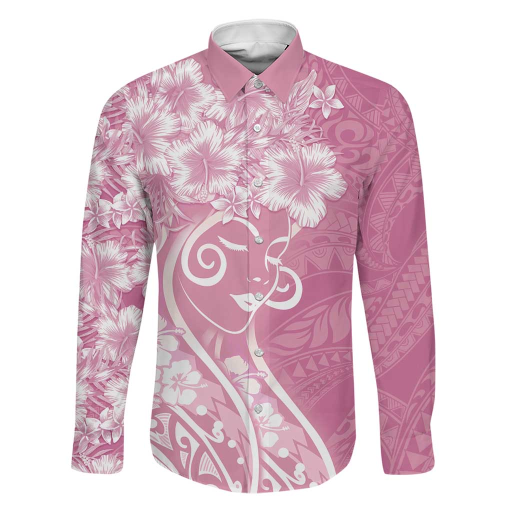 Polynesian Women's Day Family Matching Mermaid Dress and Hawaiian Shirt Pink Hibiscus Flowers With Polynesian Pattern