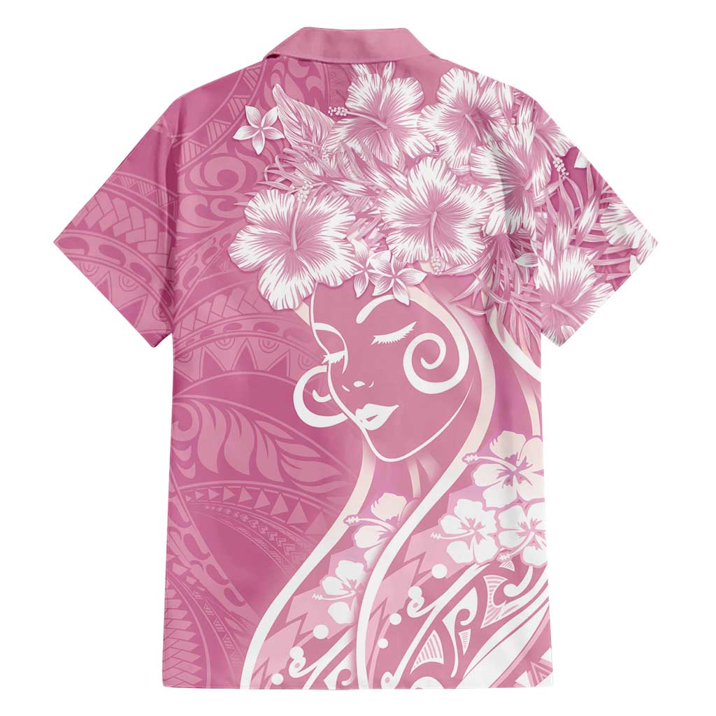 Polynesian Women's Day Family Matching Off The Shoulder Long Sleeve Dress and Hawaiian Shirt Pink Hibiscus Flowers With Polynesian Pattern