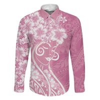 Polynesian Women's Day Family Matching Tank Maxi Dress and Hawaiian Shirt Pink Hibiscus Flowers With Polynesian Pattern