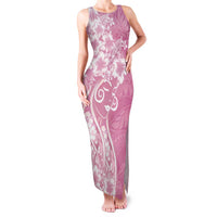 Polynesian Women's Day Family Matching Tank Maxi Dress and Hawaiian Shirt Pink Hibiscus Flowers With Polynesian Pattern