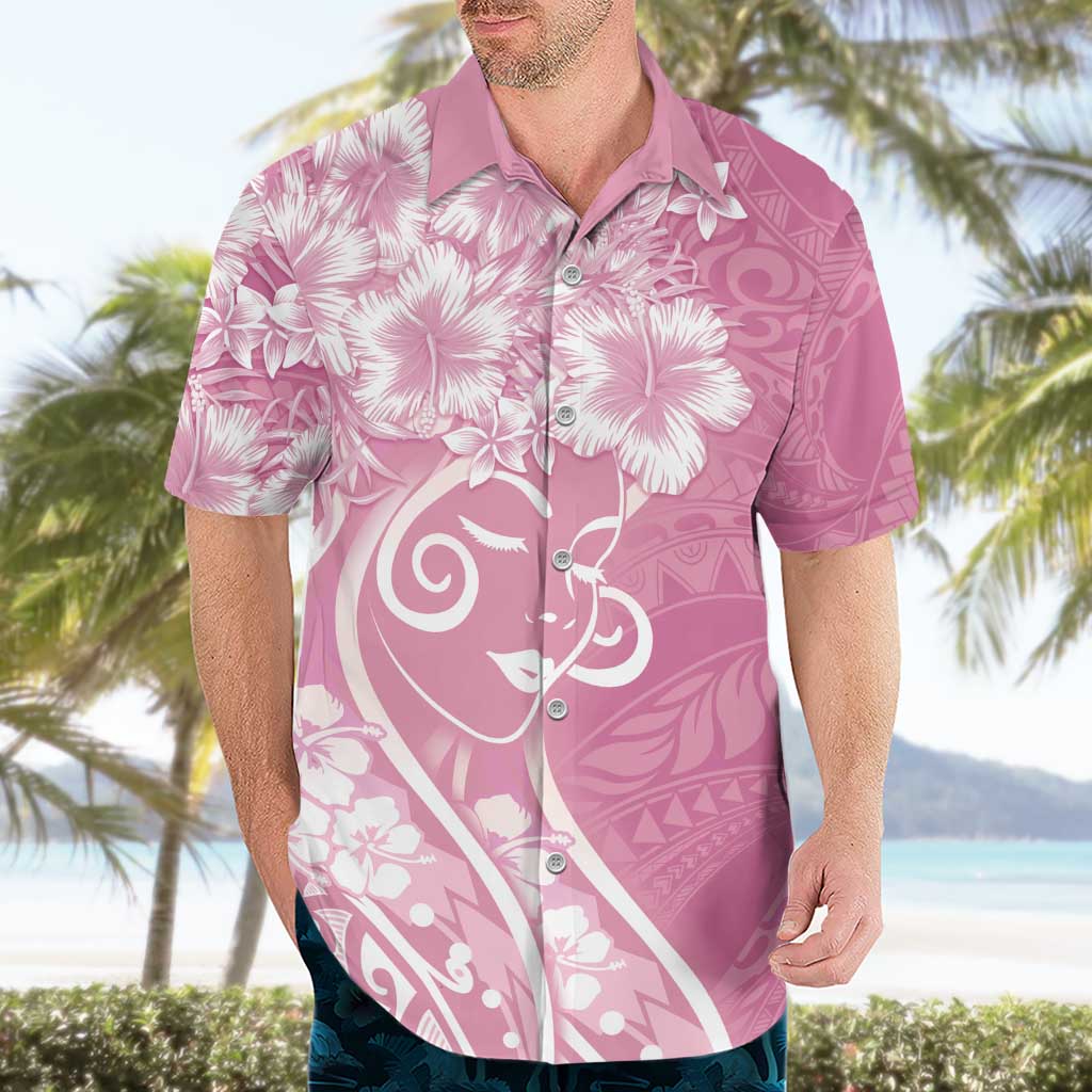 Polynesian Women's Day Hawaiian Shirt Pink Hibiscus Flowers With Polynesian Pattern LT05 - Polynesian Pride
