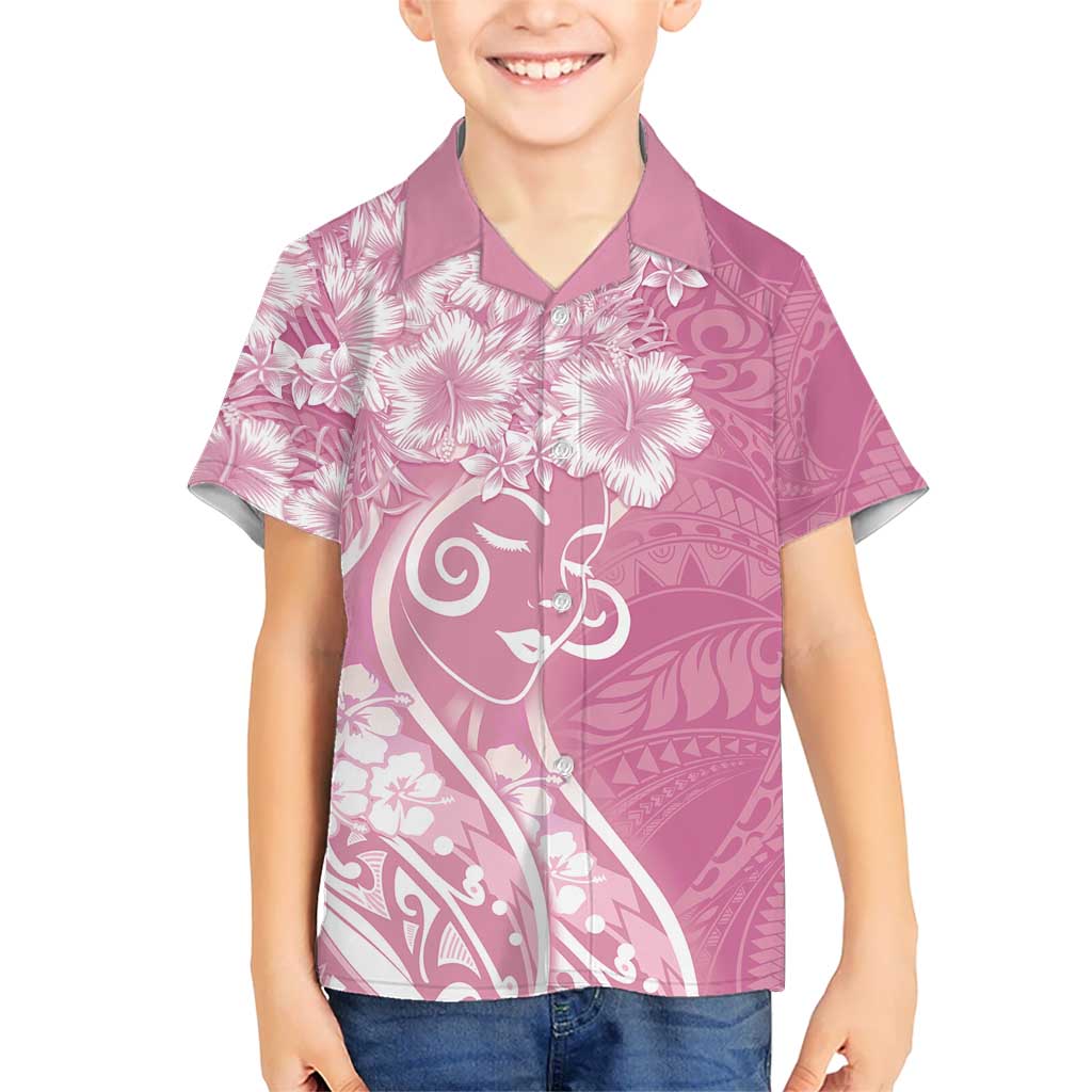 Polynesian Women's Day Kid Hawaiian Shirt Pink Hibiscus Flowers With Polynesian Pattern LT05 Kid Pink - Polynesian Pride
