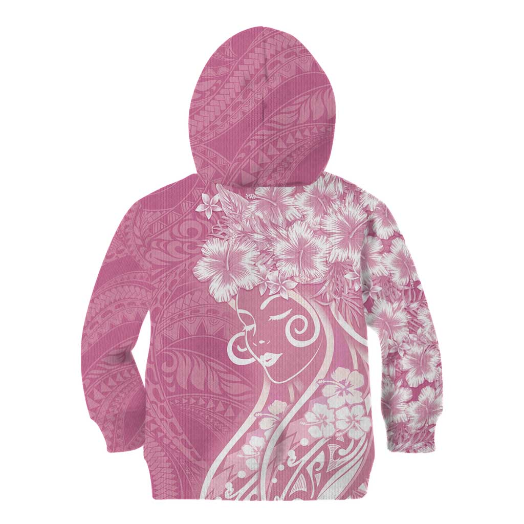 Polynesian Women's Day Kid Hoodie Pink Hibiscus Flowers With Polynesian Pattern LT05 - Polynesian Pride
