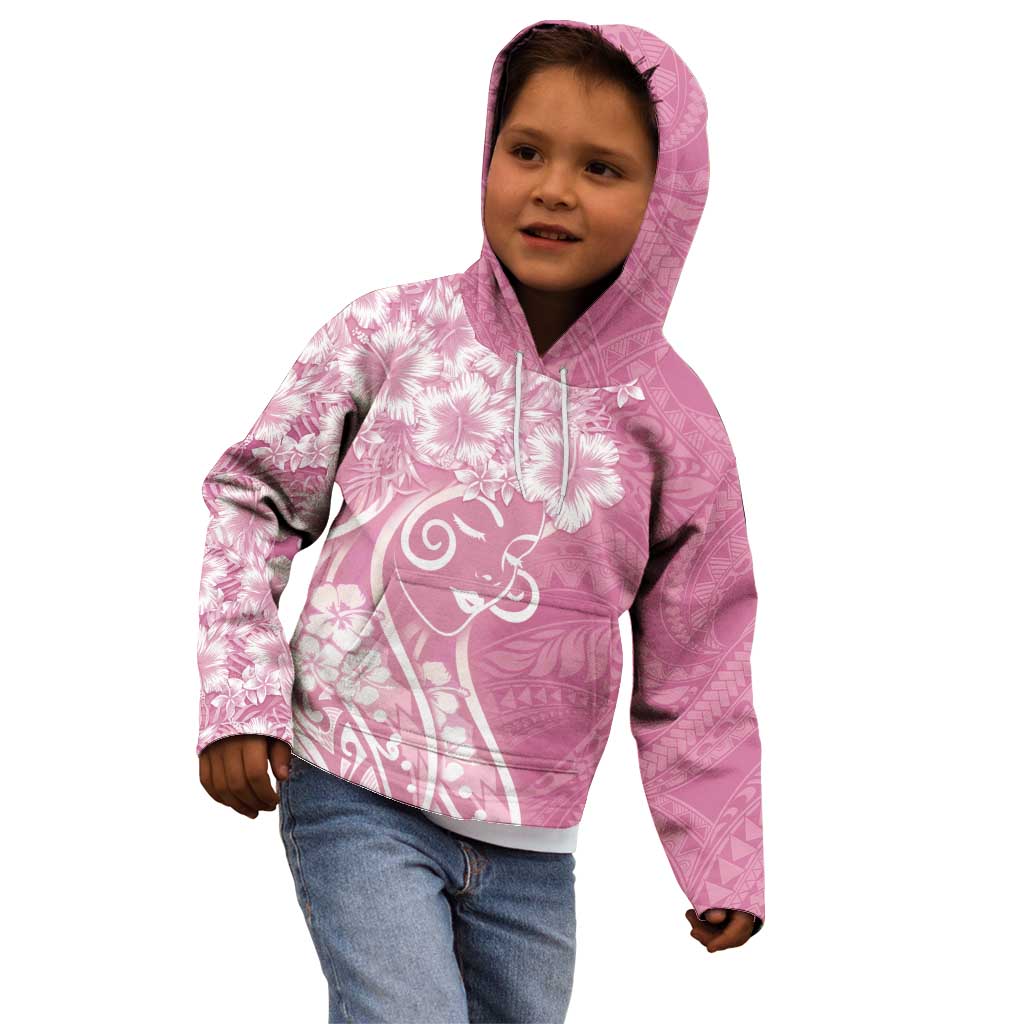 Polynesian Women's Day Kid Hoodie Pink Hibiscus Flowers With Polynesian Pattern LT05 - Polynesian Pride