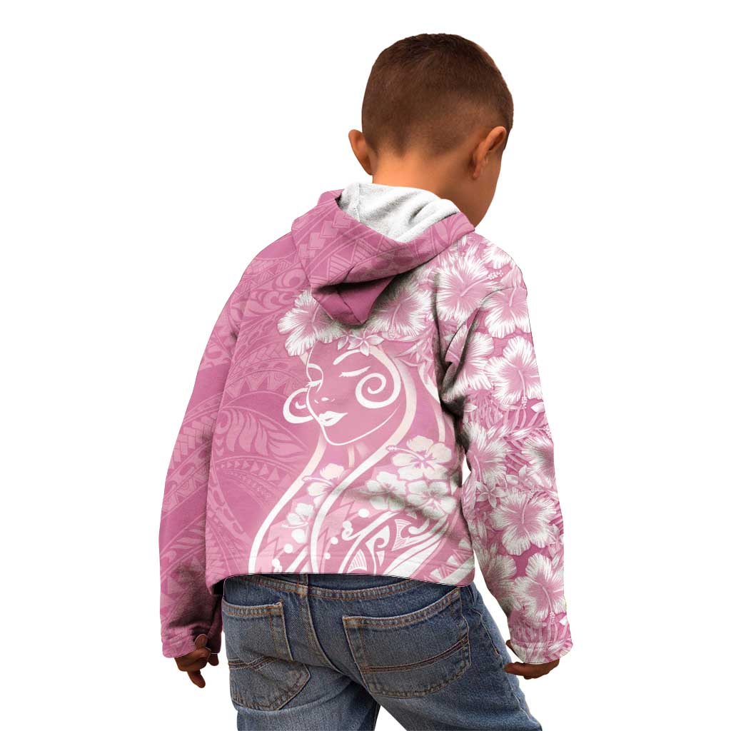 Polynesian Women's Day Kid Hoodie Pink Hibiscus Flowers With Polynesian Pattern LT05 - Polynesian Pride