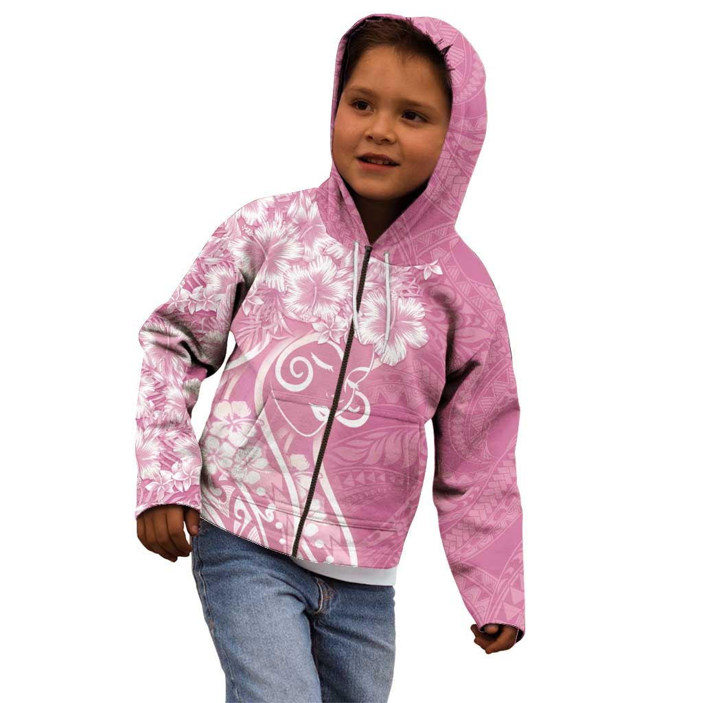 Polynesian Women's Day Kid Hoodie Pink Hibiscus Flowers With Polynesian Pattern LT05 - Polynesian Pride