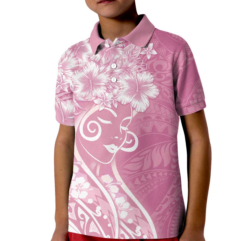 Polynesian Women's Day Kid Polo Shirt Pink Hibiscus Flowers With Polynesian Pattern LT05 Kid Pink - Polynesian Pride